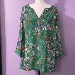 Dalia Green Floral Tunic Top Size 2X